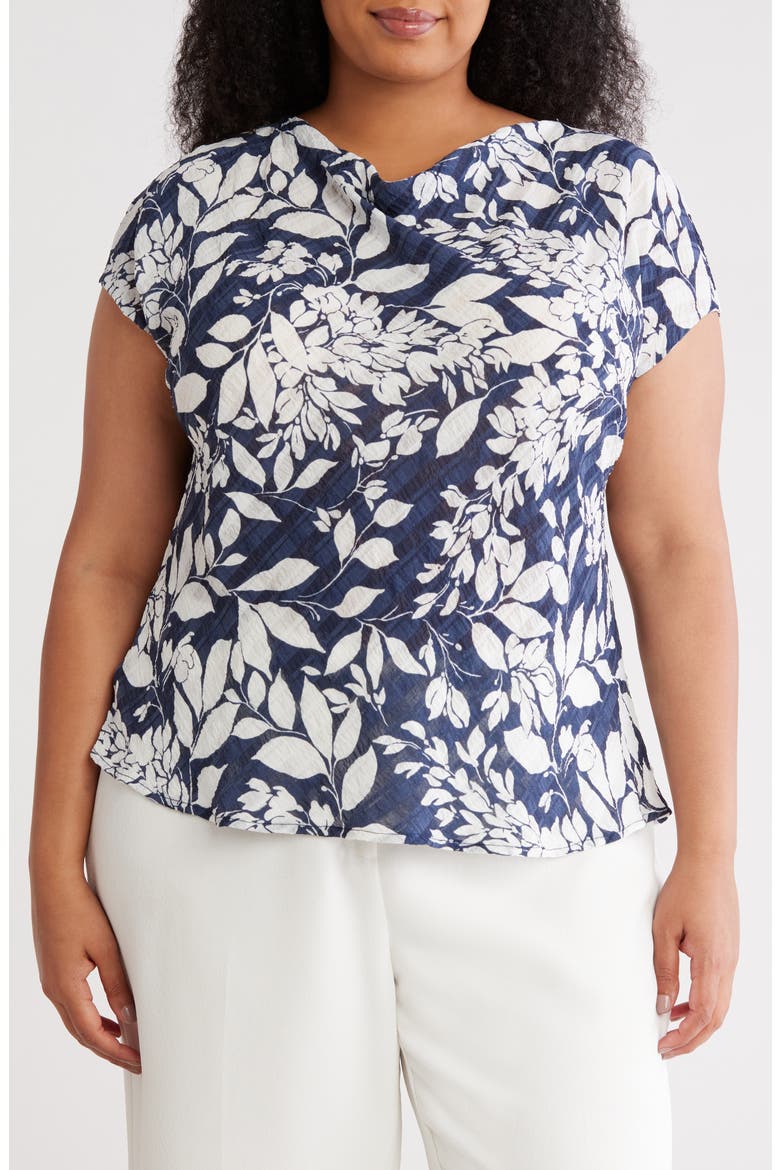 Floral Cowl Neck Top, Main, color, NAVY/ WHITE