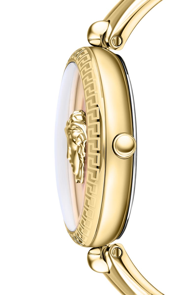 Versace Palazzo Empire Two Hand Quartz Leather Strap Watch, 39mm, Alternate, color, Gold