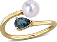 DELMAR 6-6.5mm Cultured Freshwater Pearl & Stone Bypass Ring