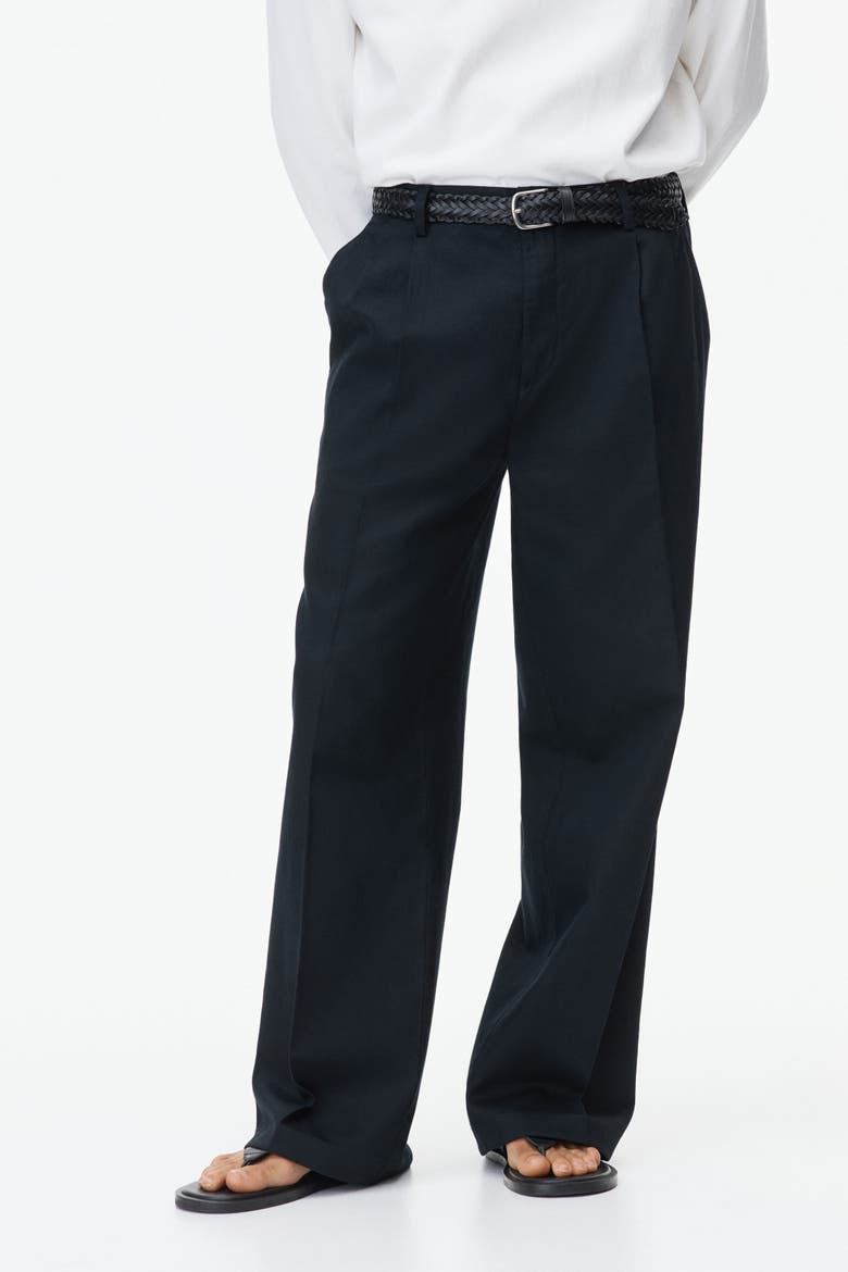 Loose-Fit Wide-Leg Linen-Blend Pants, Alternate, color, Black