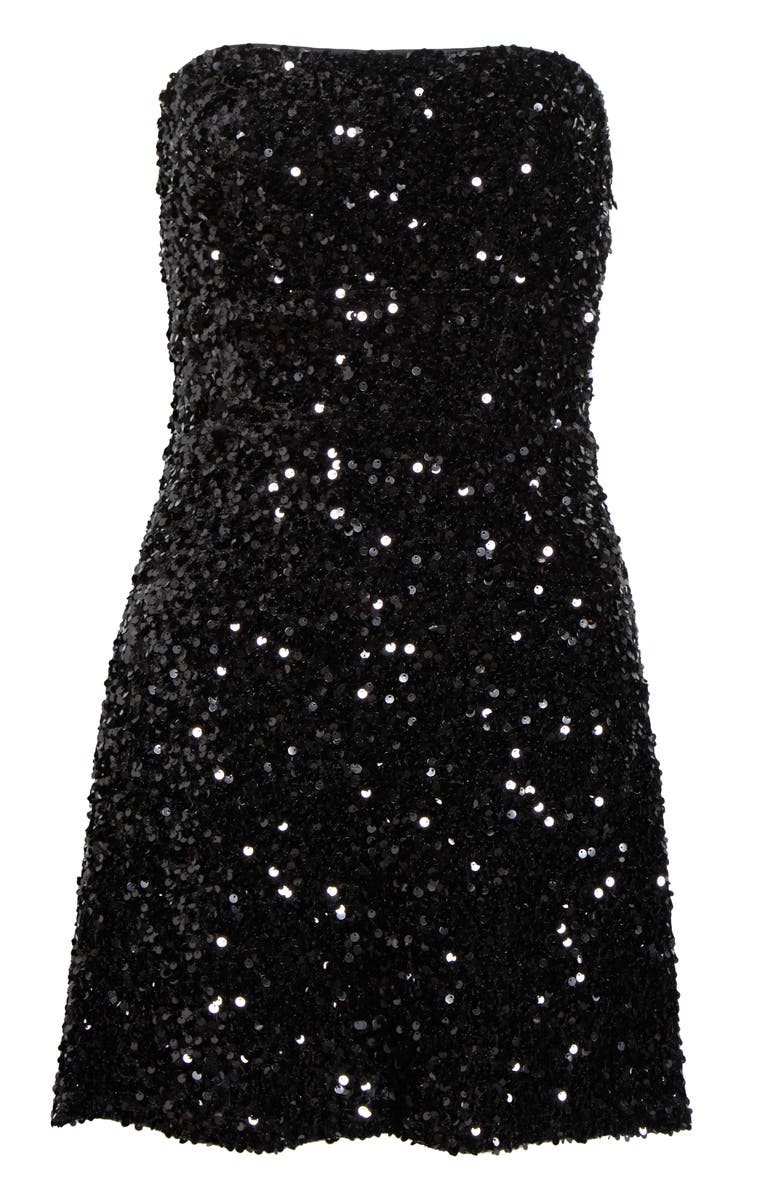 All in Favor Strapless Sequin Minidress, Main, color, Black