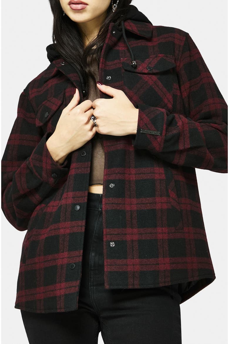 Trellis Hooded Check Shacket, Main, color, Dark Red
