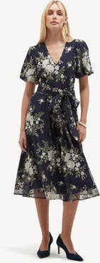 HOBBS LONDON Ira Embroidered V-Neck Midi Dress