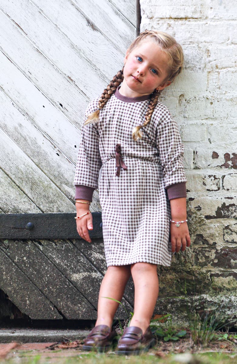 Manière Kids' Gingham Long Sleeve Dress, Alternate, color, Mocha
