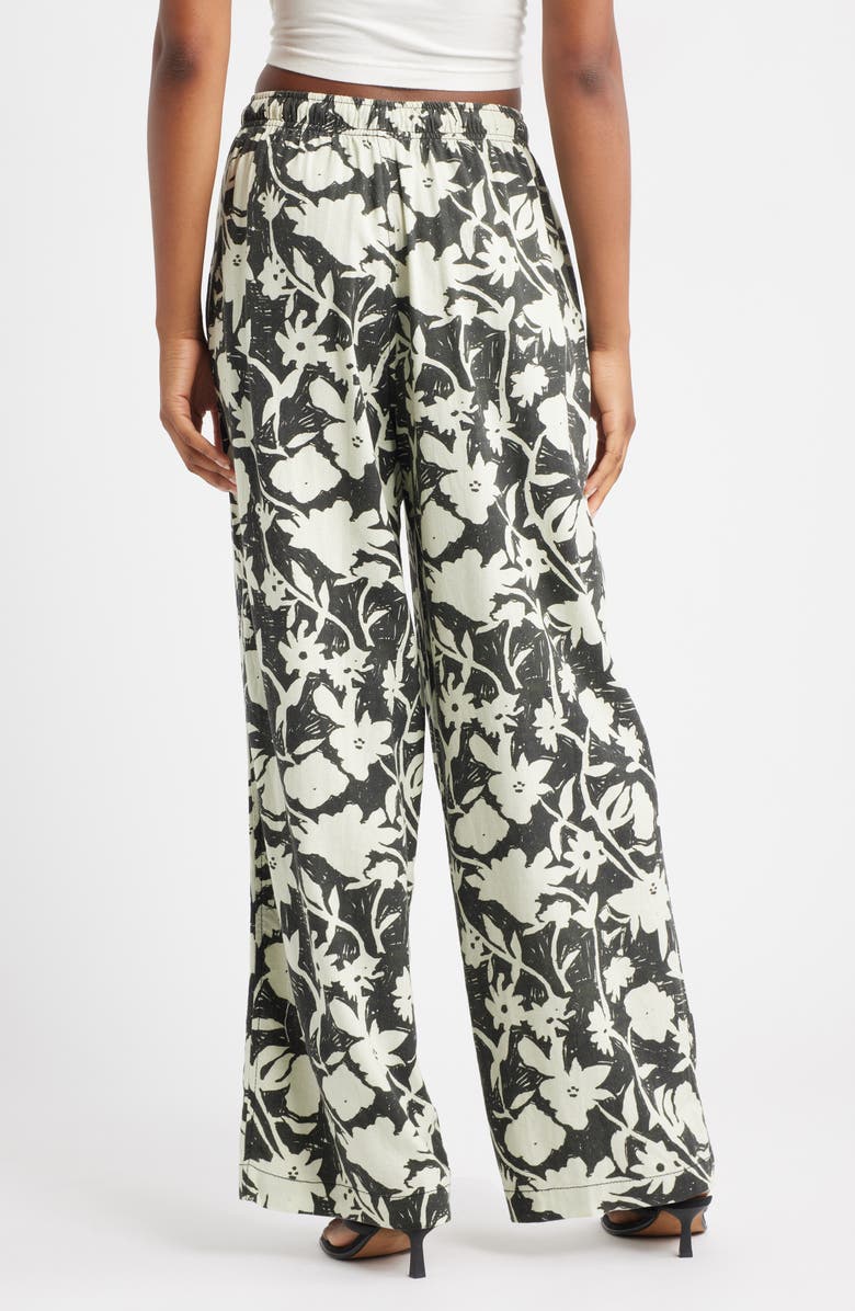 Topshop Mono Floral Wide Leg Drawstring Pants, Alternate, color, Ivory Multi