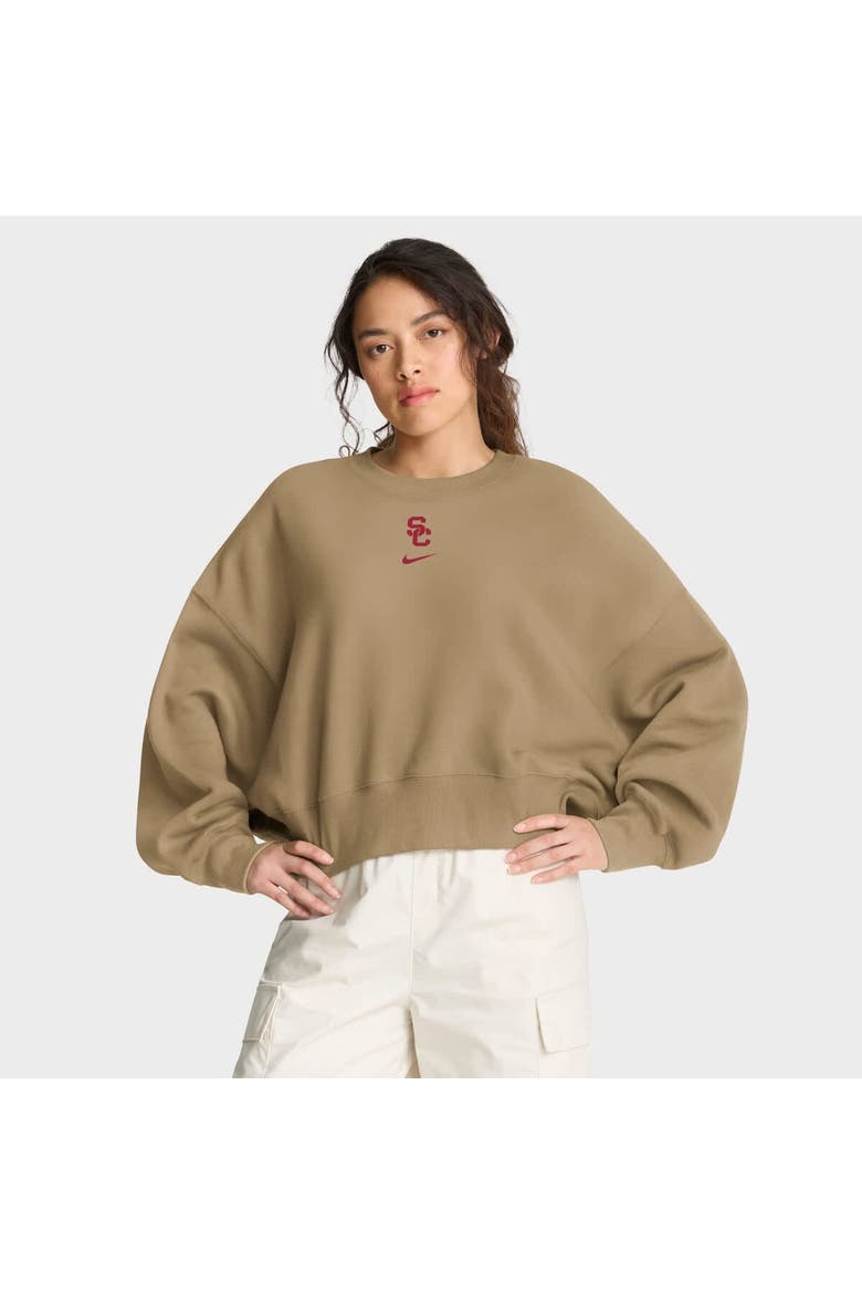 Women's Nike Tan USC Trojans Oversized Phoenix 2-Hit Pullover Sweatshirt, Main, color, Tan