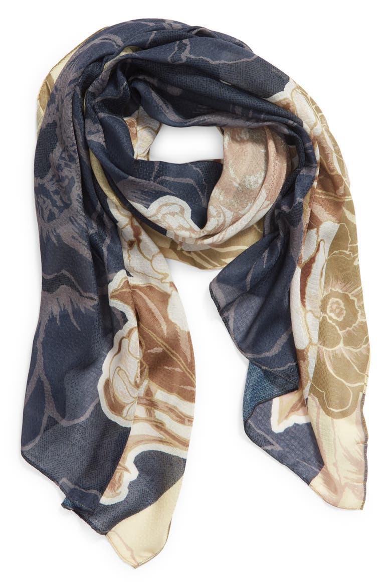 Print Scarf, Alternate, color, BLUE/GREY COLLAGE FLORAL