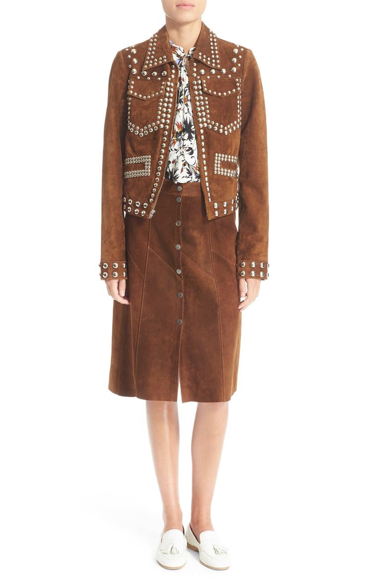 'Adrienne' Suede Skirt, Alternate, color, TOBACCO