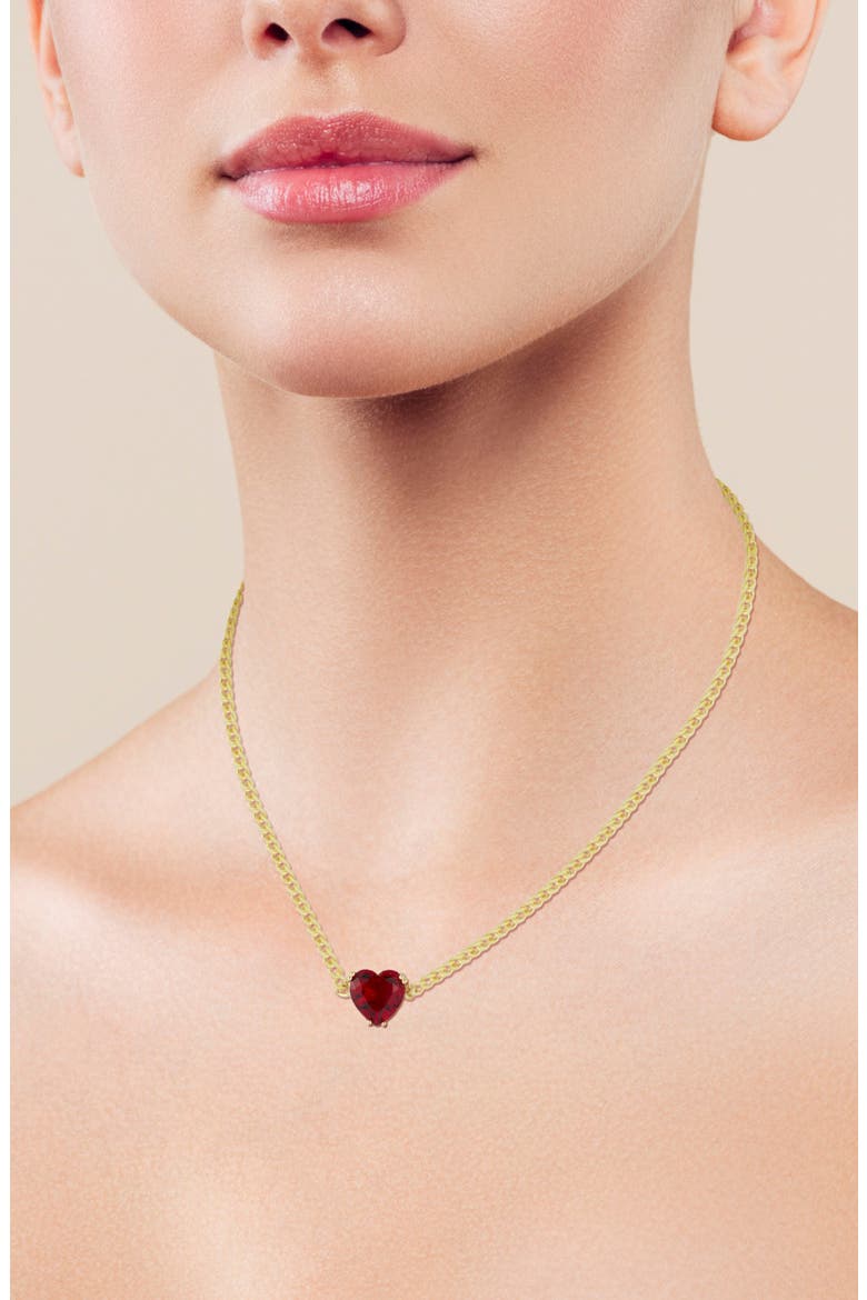 Cubic Zirconia Heart Curb Chain Necklace, Alternate, color, GOLD/RED