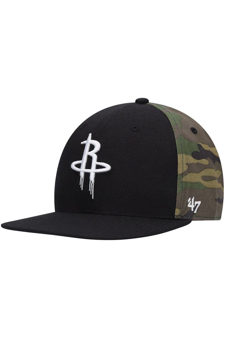 Men's '47 Black/Camo Houston Rockets Bramble Captain Snapback Hat, Main, color, Black