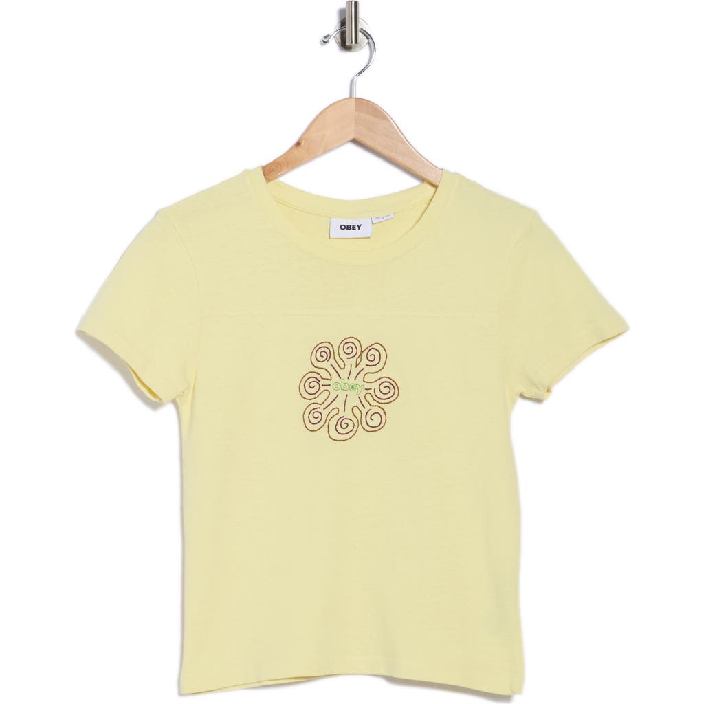 Obey Logo Stitched T-shirt In Yellow