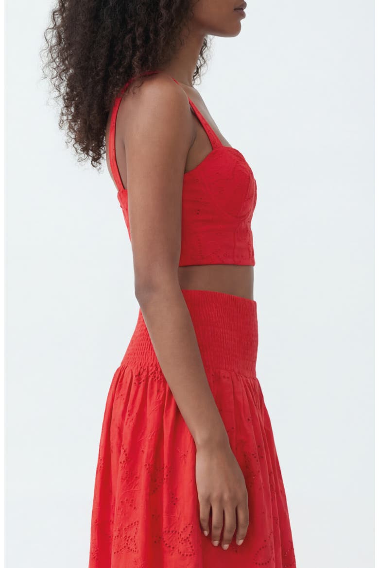 Seamed Broderie Anglaise Bustier Top, Alternate, color, KOEL EYELET BIRD RED