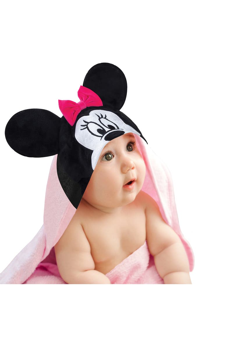 Disney Baby Minnie Mouse Cotton Hooded Baby Bath Towel, Main, color, Pink
