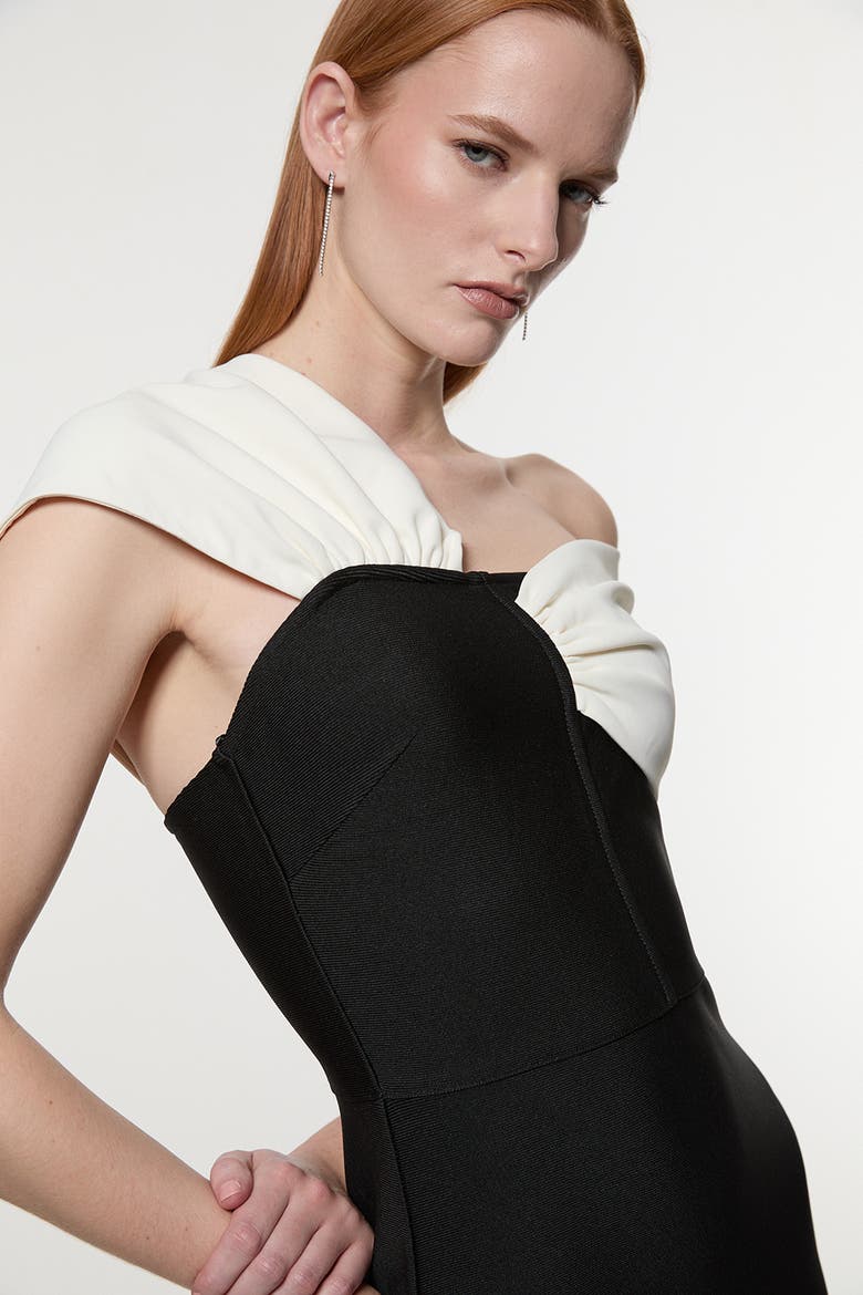 Figure Form Asymmetric Midi Dress, Alternate, color, Black