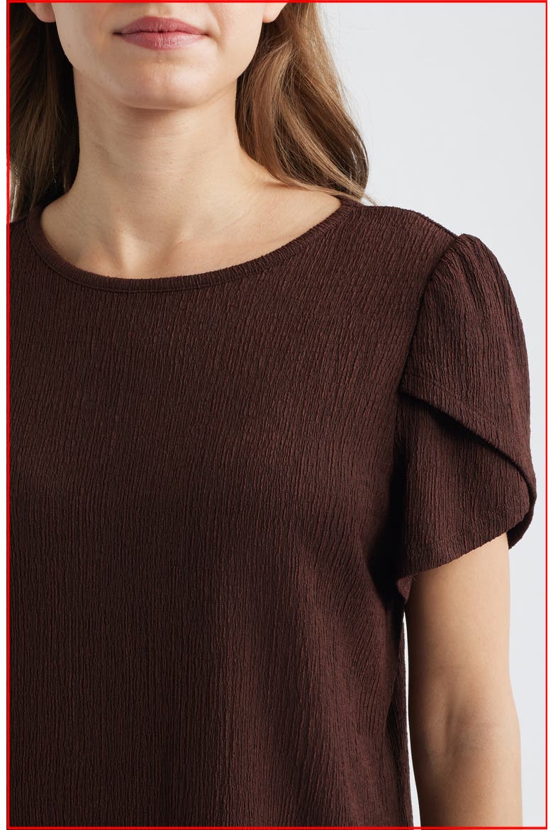 Tulip Sleeve Crepe Top, Alternate, color, DARK CHOCOLATE