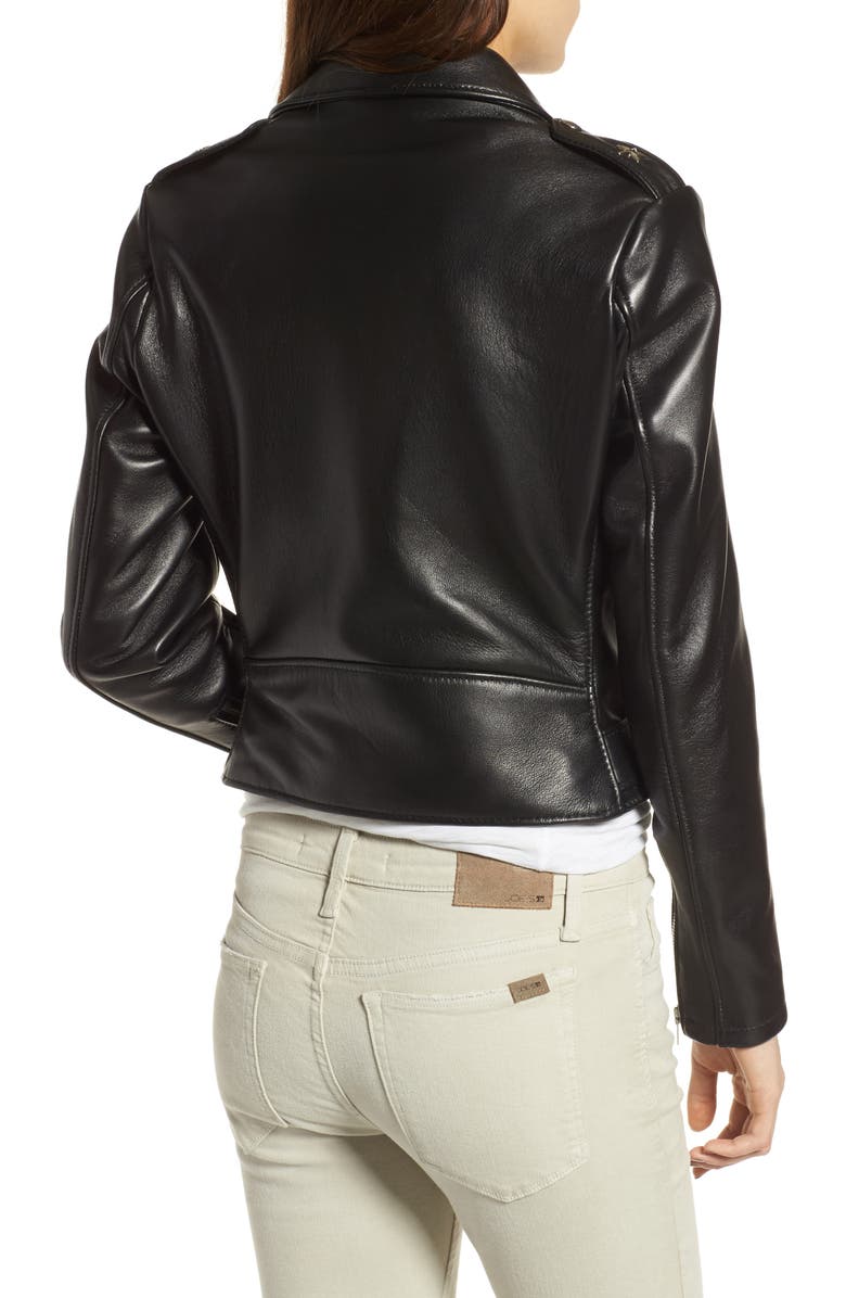 Schott NYC Crop Leather Jacket, Alternate, color, Black