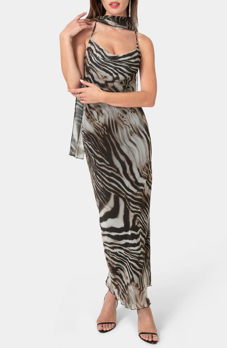 bebe Print Chiffon Cowl Maxi Dress, Main, color, 