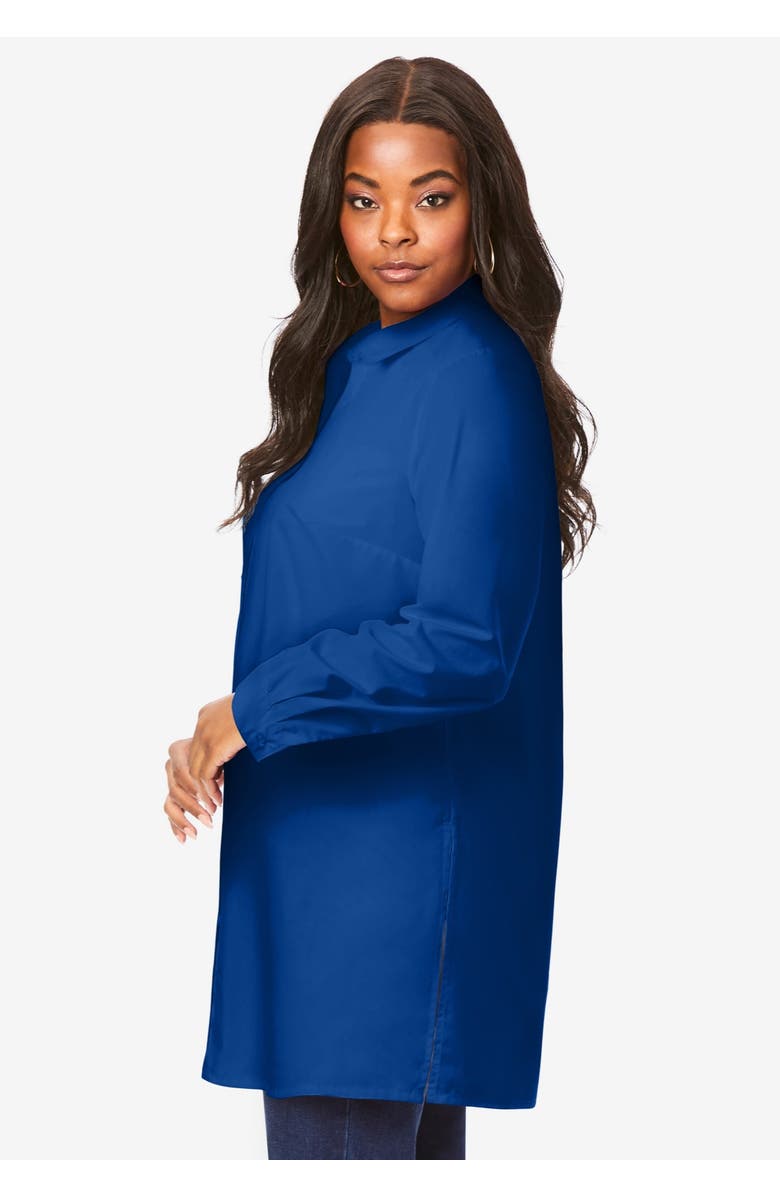 Roaman's Kate Long-Sleeve Crisp Cotton-Blend Button-Front Tunic, Alternate, color, Dark Sapphire