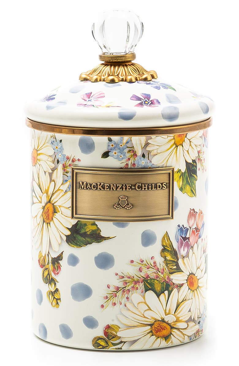 MACKENZIE CHILDS Wildflowers Medium Enamel Canister, Main, color, White Multi