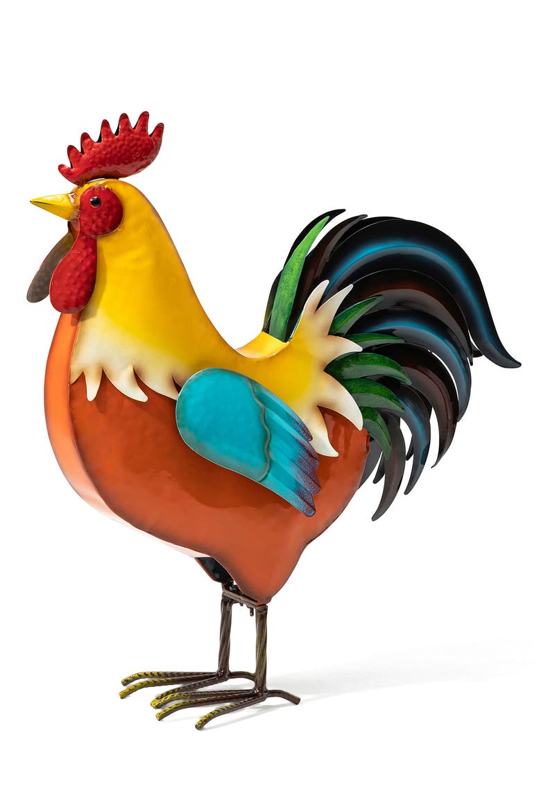 21"H Metal Rooster Garden Statue Indoor Outdoor Sculpture, Main, color, Orange