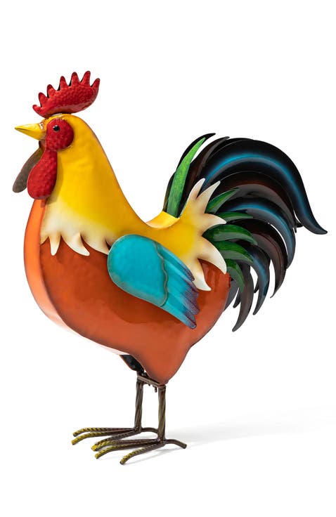 21"H Metal Rooster Garden Statue Indoor Outdoor Sculpture