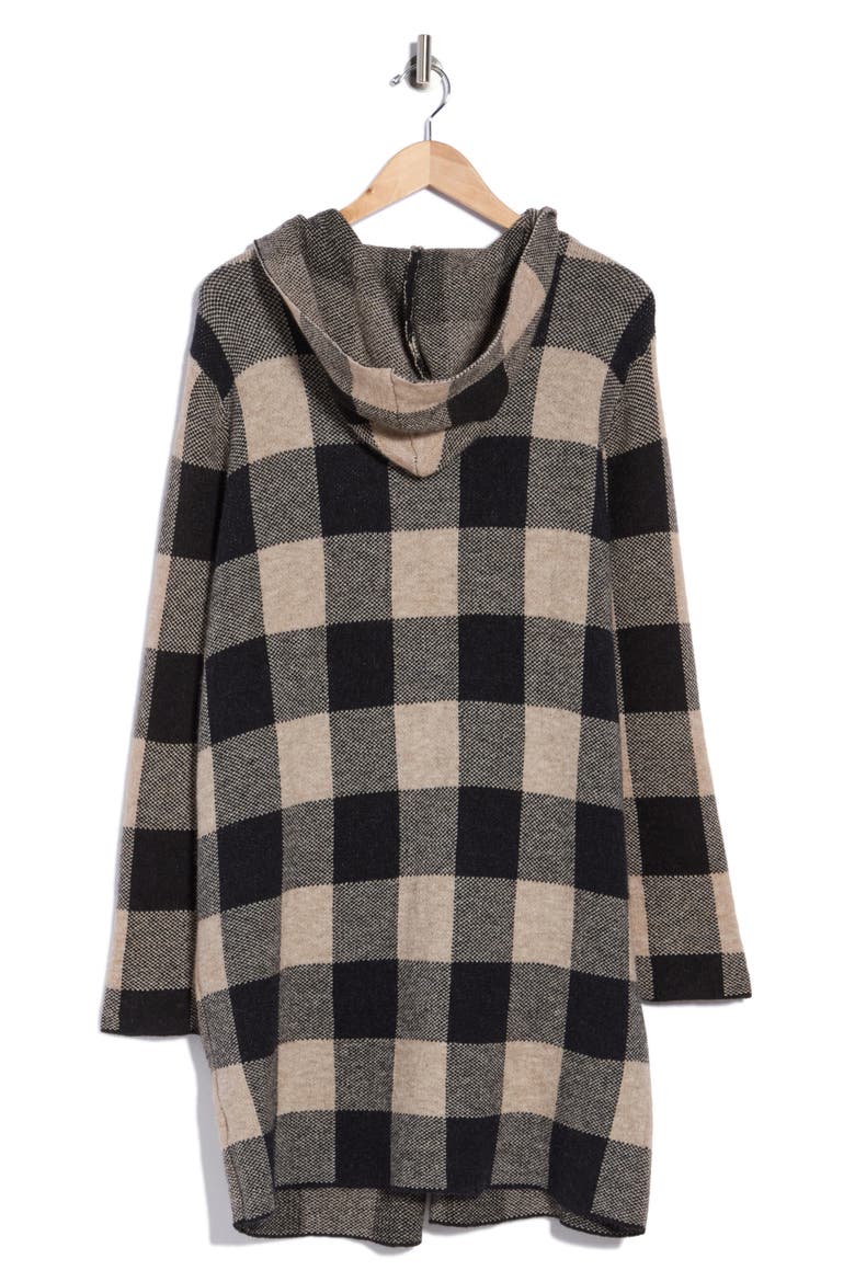 Buffalo Plaid Hooded Cardigan, Alternate, color, BUFFALO PLAID MOCHA