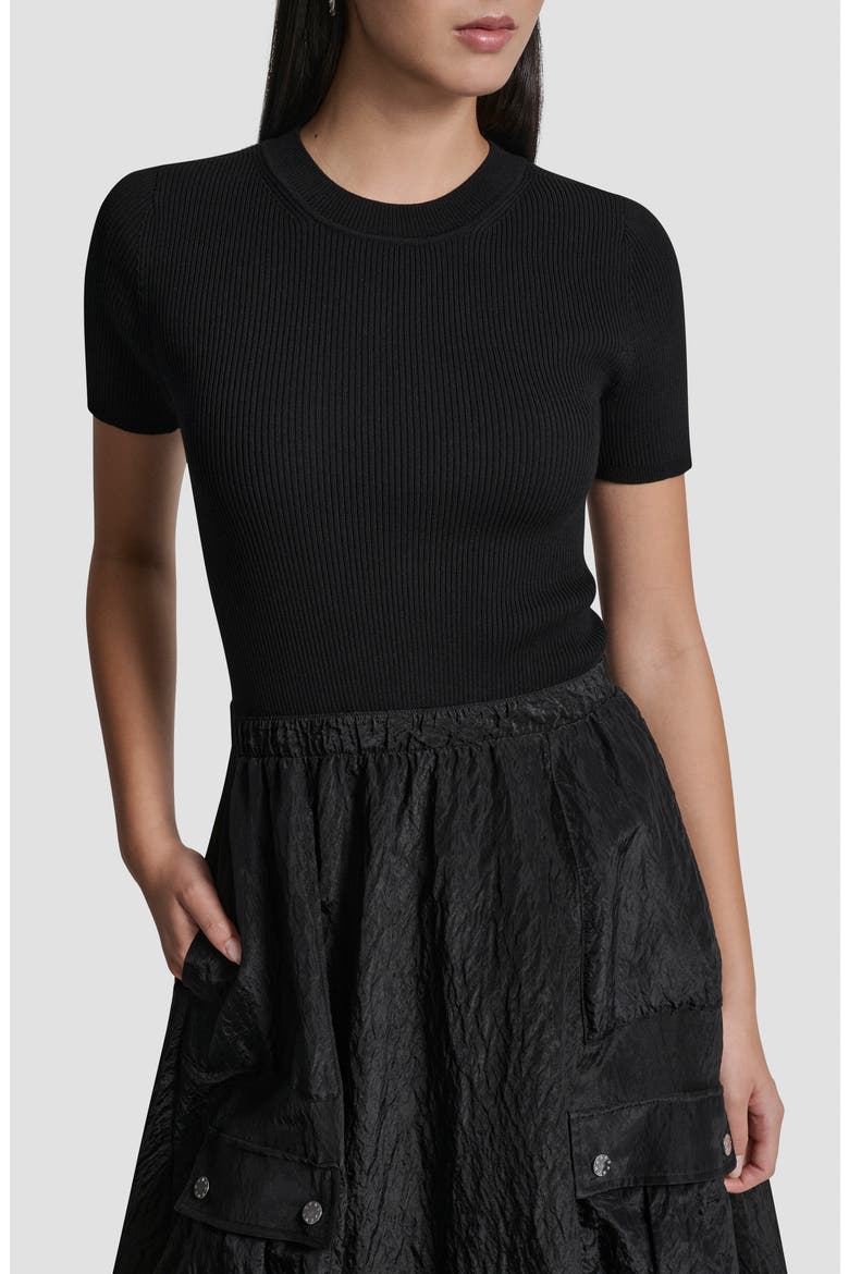 Mixed Media Cargo Pocket Midi Dress, Alternate, color, BLACK