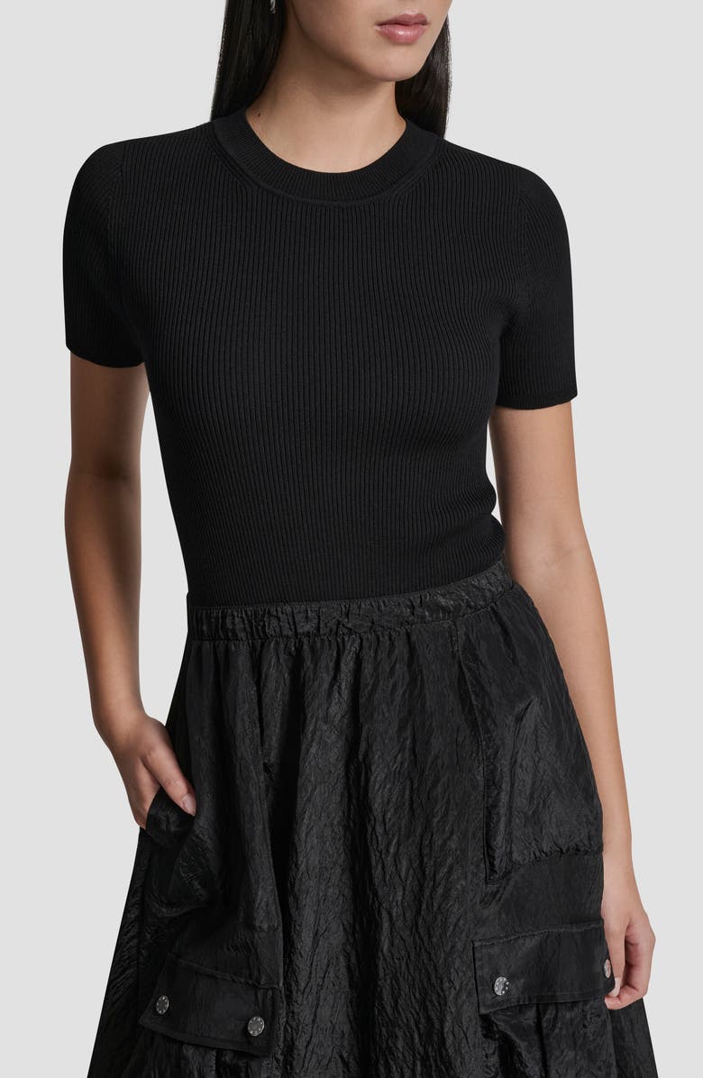 DKNY Mixed Media Cargo Pocket Midi Dress, Alternate, color, Black