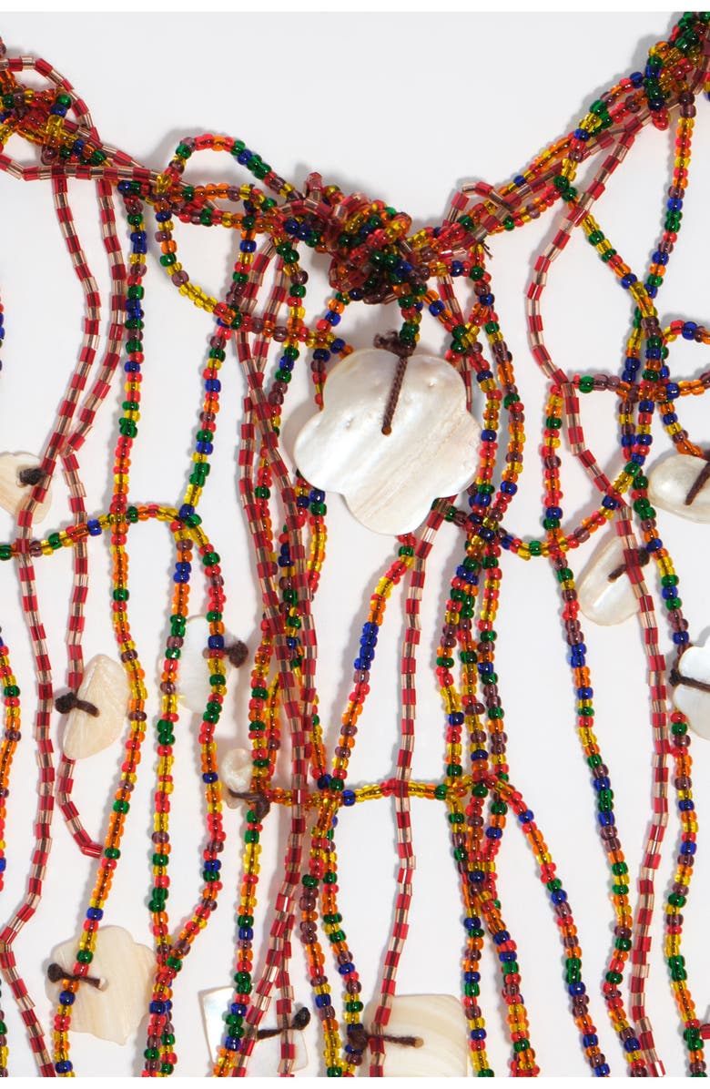 Bimba y Lola Beaded Mother-Of-Pearl Tassel Necklace, Alternate, color, Garnet