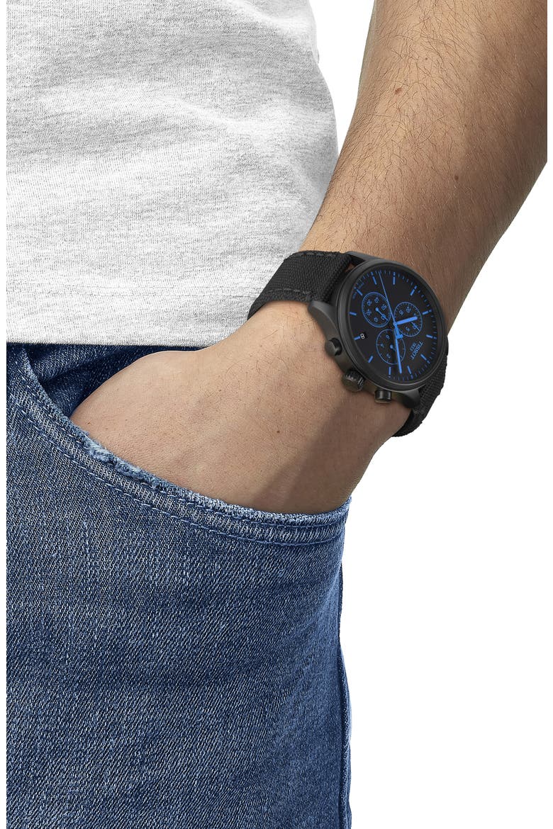 Chrono LX Twill Strap Swiss Quartz Watch, 45mm, Alternate, color, BLACK