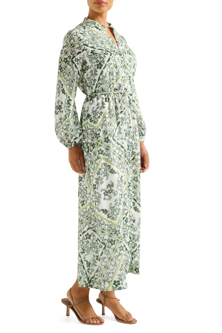 Penelope Printed Long Sleeve Maxi Shirtdress, Alternate, color, GREEN PENOLA TILE