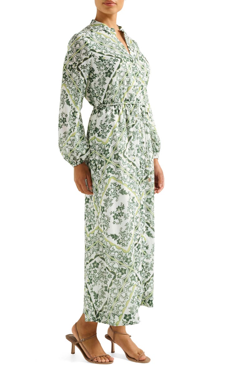 Ever New Penelope Printed Long Sleeve Maxi Shirtdress, Alternate, color, Green Penola Tile