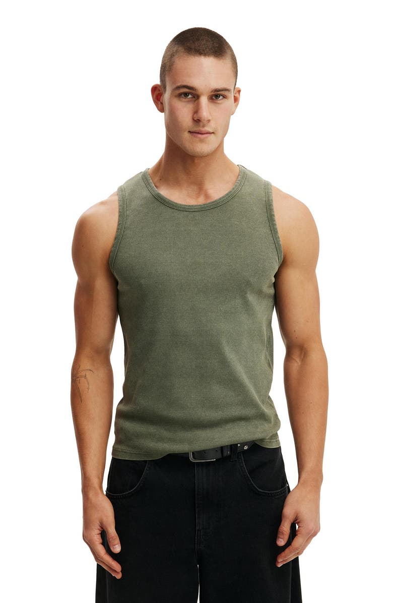 Cotton On Men's Rib Tank, Main, color, Military Wash