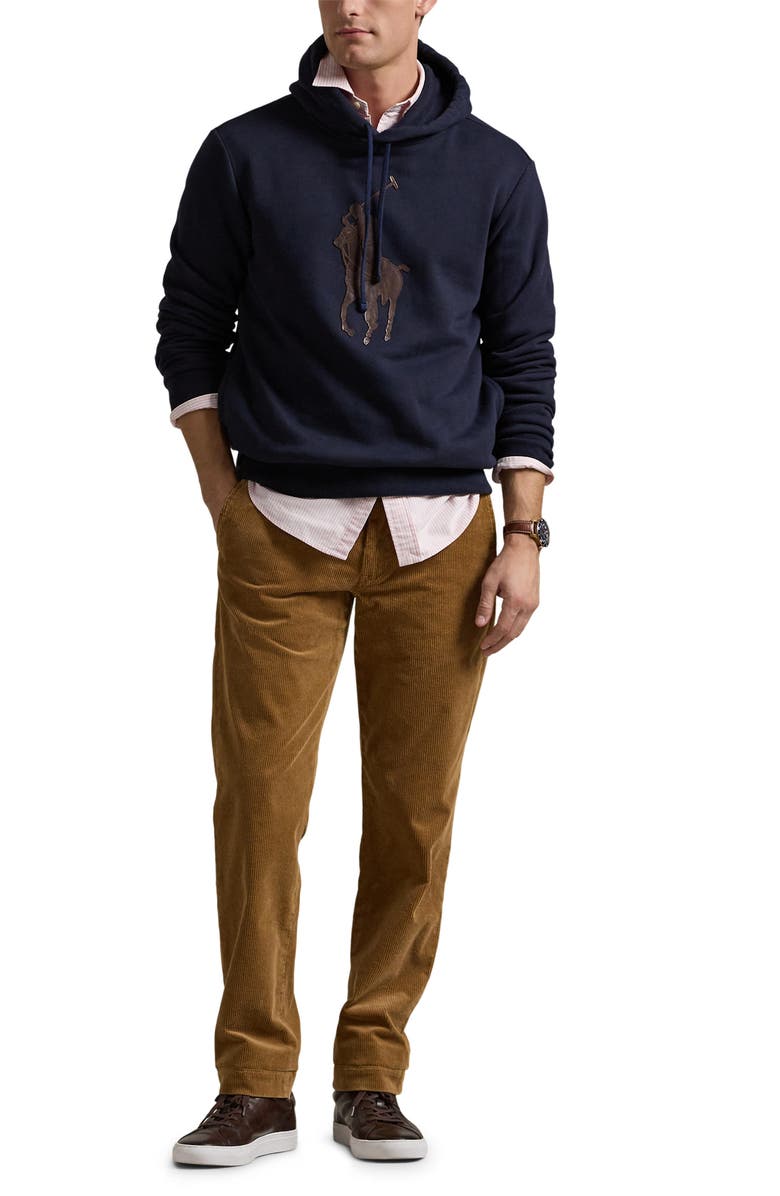 Polo Ralph Lauren Leather Logo Fleece Hoodie, Alternate, color, 