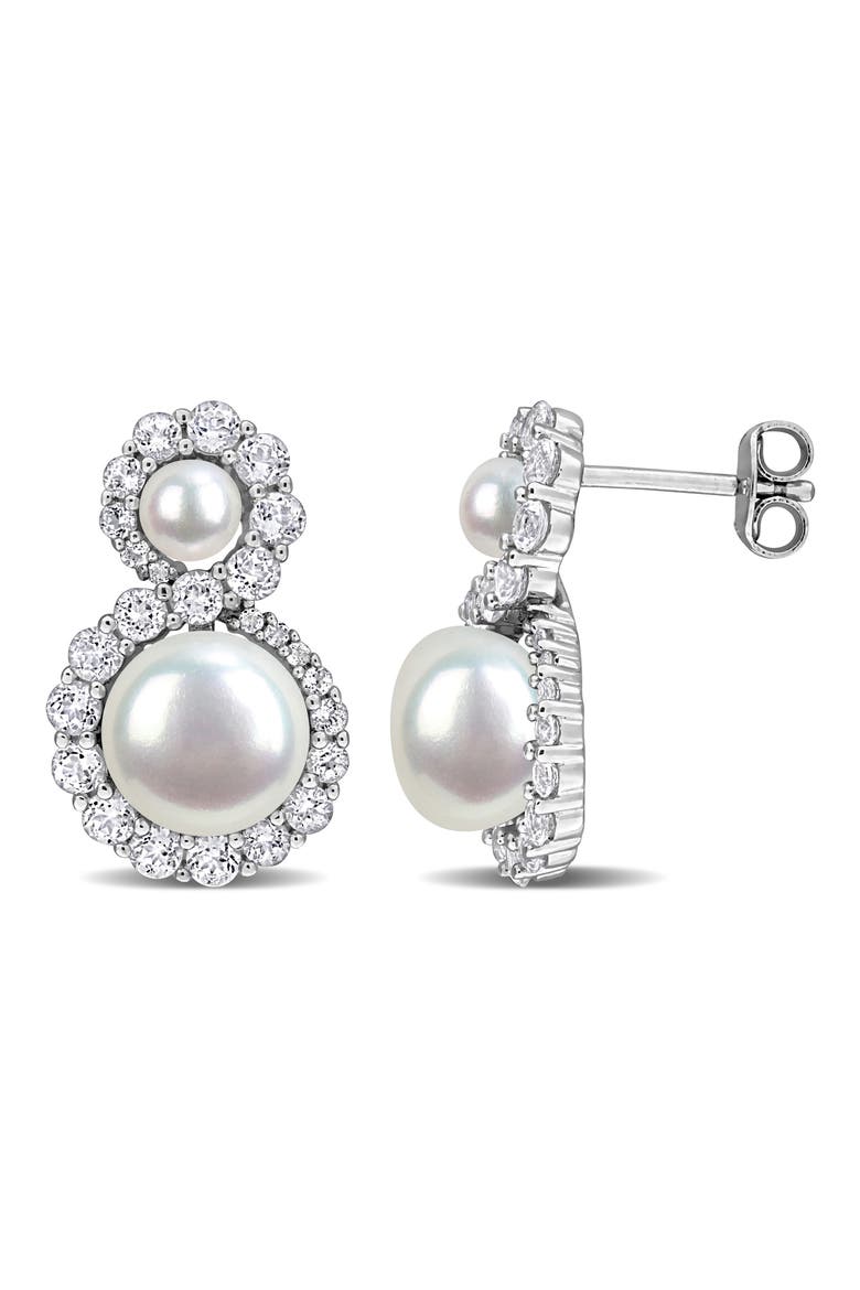4-8.5mm Cultured Freshwater Pearl & White Topaz Stud Earrings, Main, color, WHITE