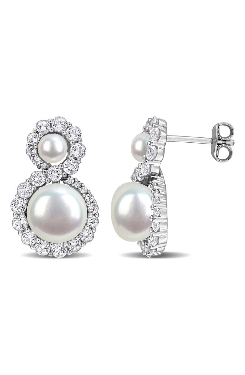 DELMAR 4-8.5mm Cultured Freshwater Pearl & White Topaz Stud Earrings, Main, color, White