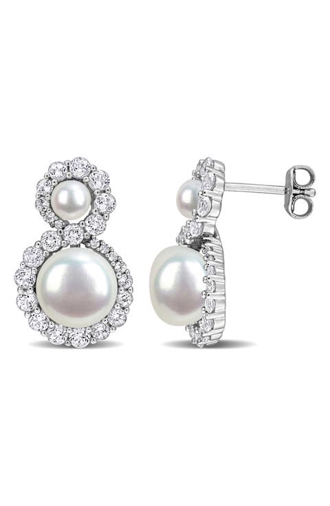 4-8.5mm Cultured Freshwater Pearl & White Topaz Stud Earrings