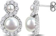 DELMAR 4-8.5mm Cultured Freshwater Pearl & White Topaz Stud Earrings