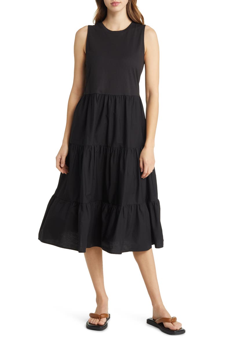 Sleeveless Mixed Media Dress, Main, color, BLACK