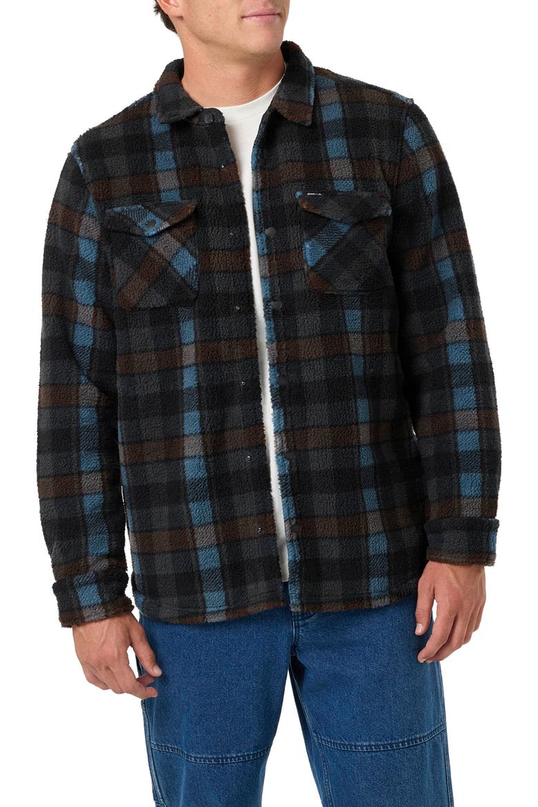 Glacier Plaid High Pile Fleece Shirt Jacket, Main, color, DARK SHADOW
