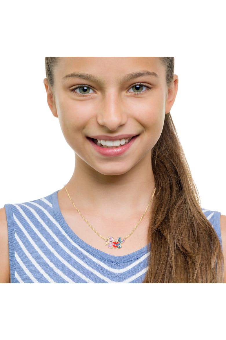 Yellow Gold Plated Stitch and Angel Enamel Heart Necklace, Alternate, color, Yellow Gold