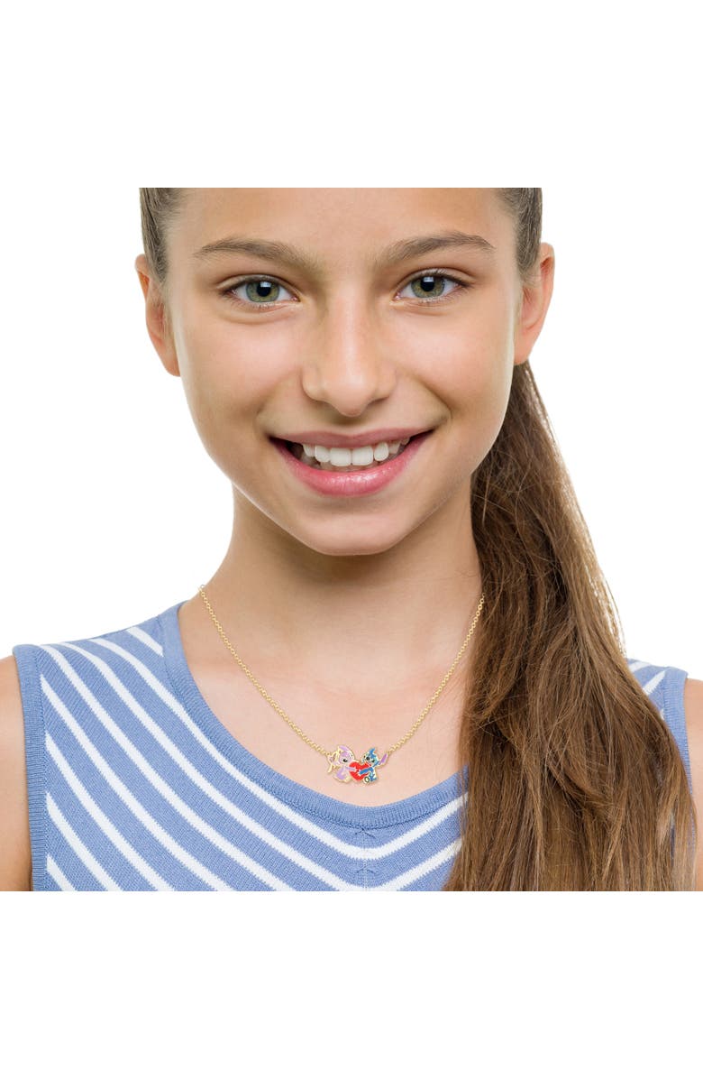 Disney Yellow Gold Plated Stitch and Angel Enamel Heart Necklace, Alternate, color, Yellow Gold