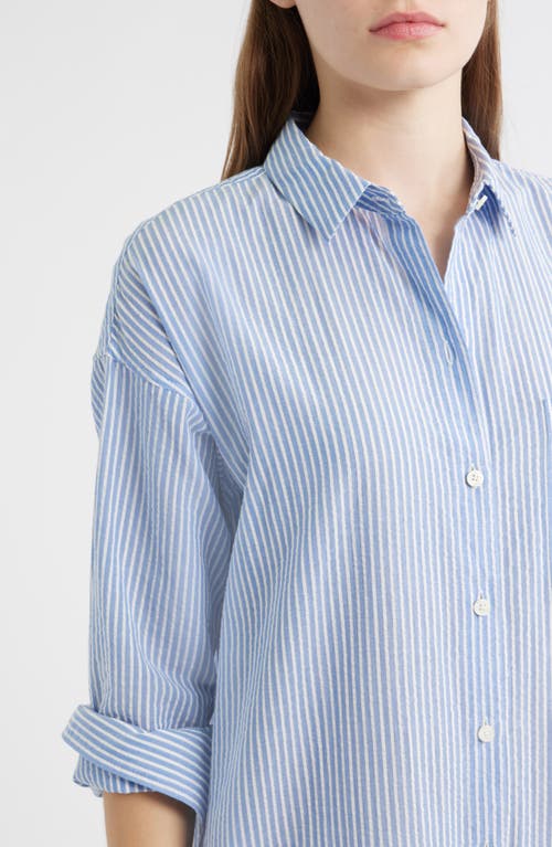 Alex Mill Kerry Stripe Long Sleeve Cotton Seersucker Midi Shirtdress In Blue