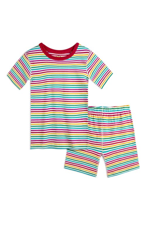 Mightly 100% Organic Cotton Stripe Shortie Snug Fit Kids Pajamas In Rainbow Stripe