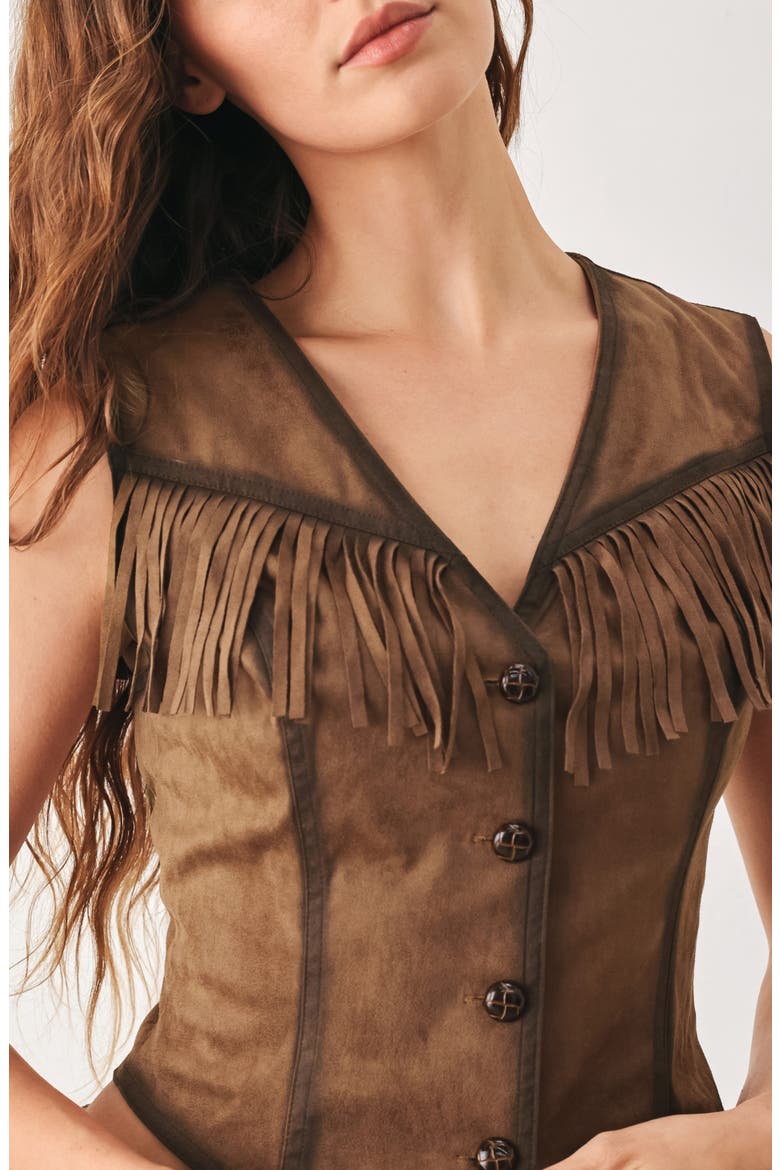 Fringe Faux Suede Vest, Alternate, color, BROWN