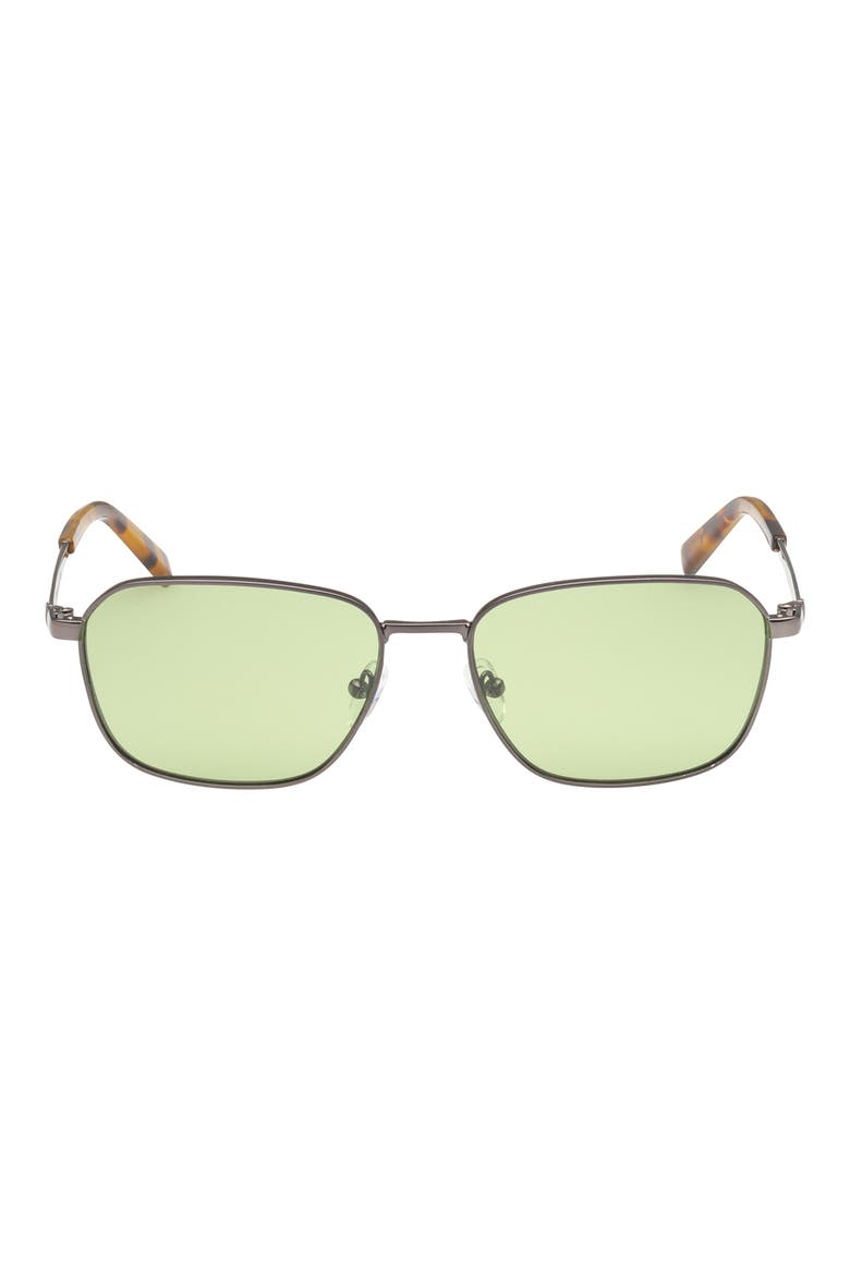 56mm Round Sunglasses, Main, color, SHINY DARK NICKELTIN / GREEN