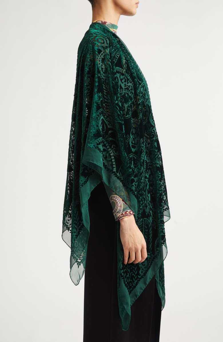 Etro Floral Burnout Silk Blend Velvet Cape, Alternate, color, 