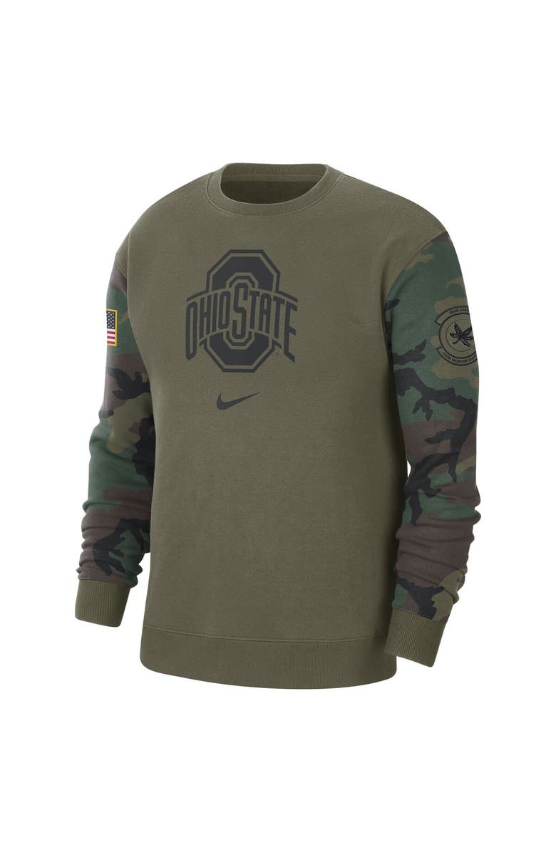 Nike Men's Nike Olive Ohio State Buckeyes Military Pack Club Pullover Sweatshirt, Alternate, color,