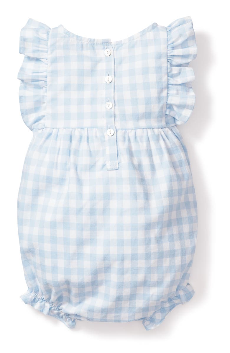 Petite Plume Gingham Ruffle Trim Cotton Blend One-Piece Pajamas, Alternate, color, Blue