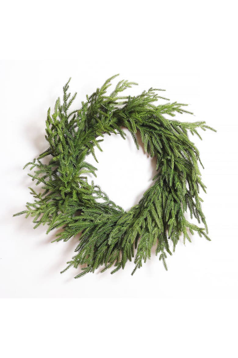 Real Touch Norfolk Pine Front Door Christmas Holiday Winter Wreath, Main, color, Green 24"